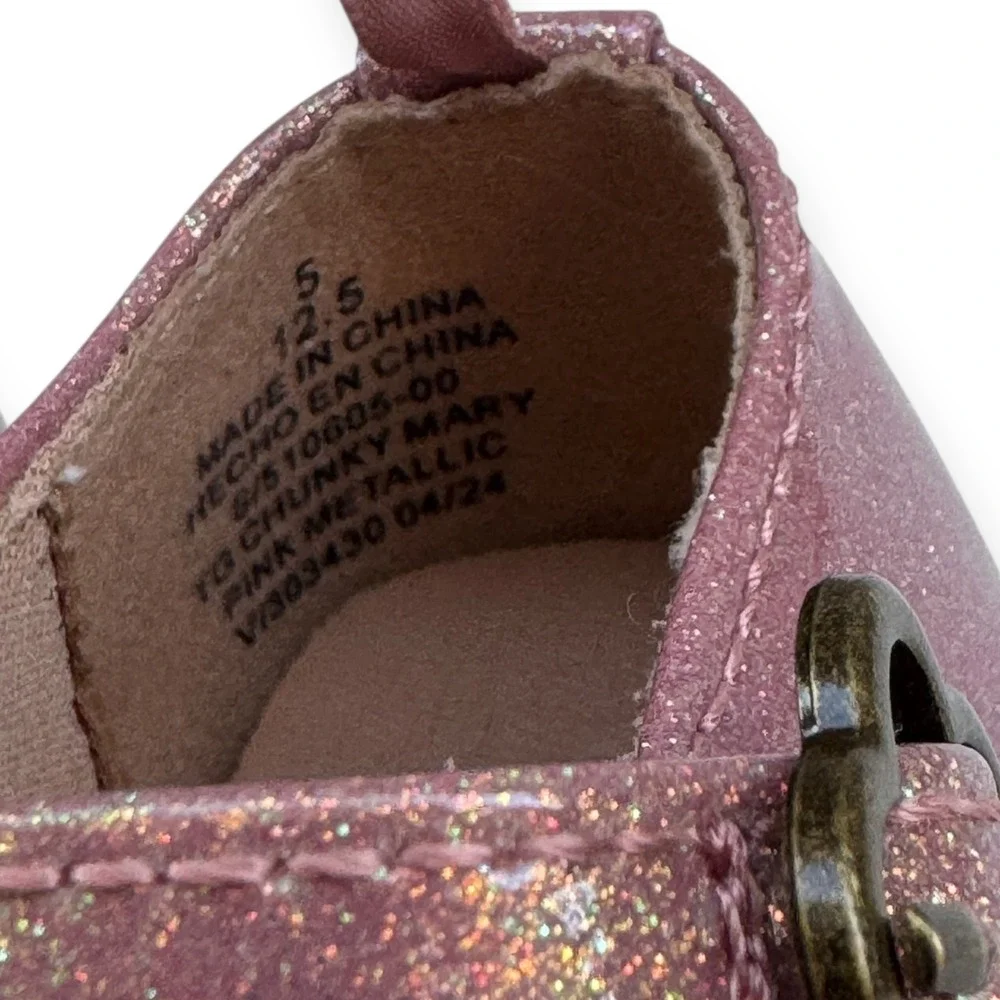 Old Navy Kids Mary Jane Shoes Glitter Pink Metallic Flower Buckle Toddler Size 5